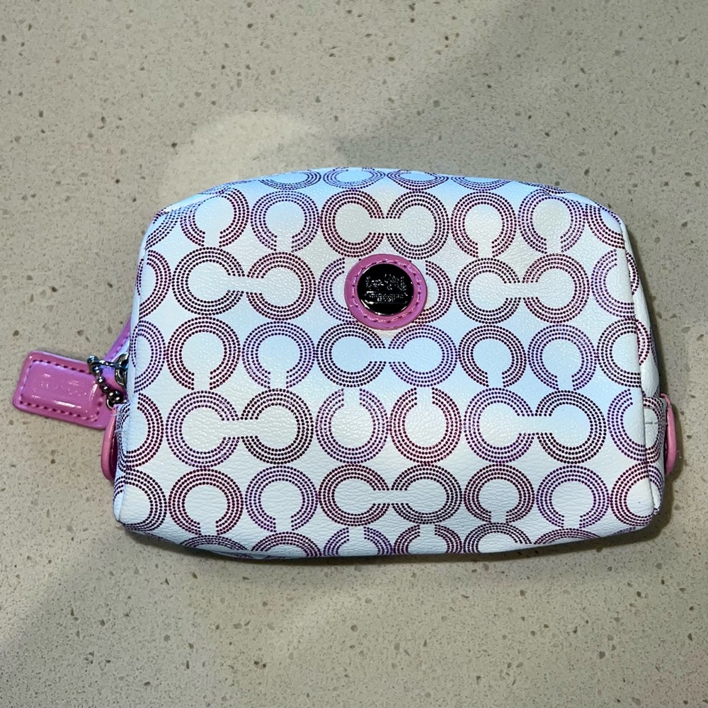 Coach Pink and White Cosmetic Bag